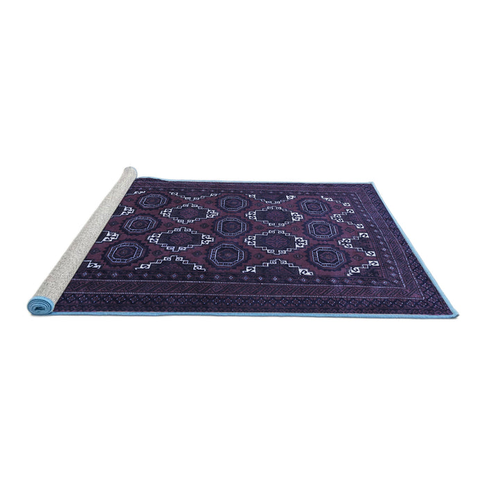 Sideview of Machine Washable Persian Blue Traditional Rug, wshtr1532blu
