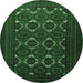 Round Machine Washable Persian Emerald Green Traditional Area Rugs, wshtr1532emgrn