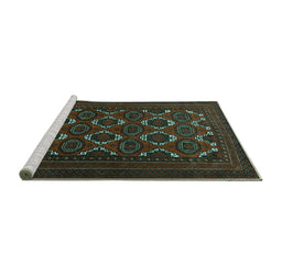 Sideview of Machine Washable Persian Turquoise Traditional Area Rugs, wshtr1532turq