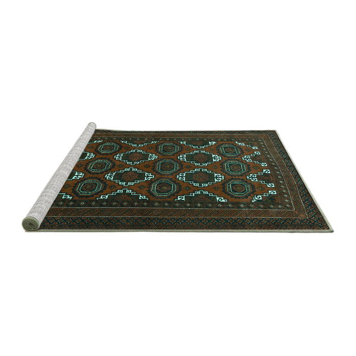Sideview of Machine Washable Persian Turquoise Traditional Area Rugs, wshtr1532turq
