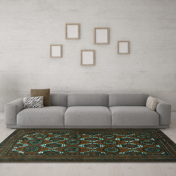 Machine Washable Persian Turquoise Traditional Area Rugs in a Living Room,, wshtr1532turq