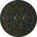 Round Machine Washable Persian Turquoise Traditional Area Rugs, wshtr1533turq