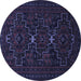 Round Machine Washable Persian Blue Traditional Rug, wshtr1533blu