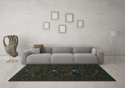 Machine Washable Persian Turquoise Traditional Area Rugs in a Living Room,, wshtr1533turq