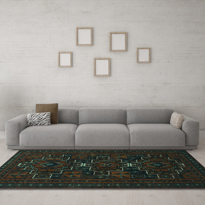 Machine Washable Persian Turquoise Traditional Area Rugs in a Living Room,, wshtr1533turq