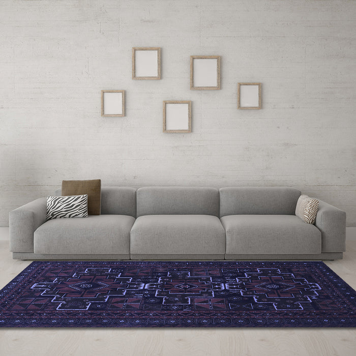 Machine Washable Persian Blue Traditional Rug in a Living Room, wshtr1533blu