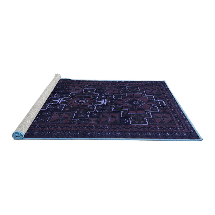 Sideview of Machine Washable Persian Blue Traditional Rug, wshtr1533blu