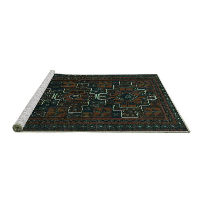 Sideview of Machine Washable Persian Turquoise Traditional Area Rugs, wshtr1533turq