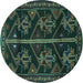 Round Persian Turquoise Traditional Rug, tr1534turq