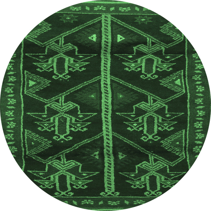 Round Persian Emerald Green Traditional Rug, tr1534emgrn