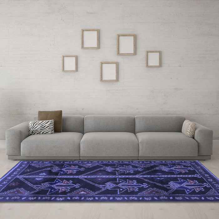 Machine Washable Persian Blue Traditional Rug in a Living Room, wshtr1534blu