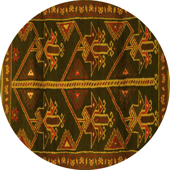 Round Persian Yellow Traditional Rug, tr1534yw