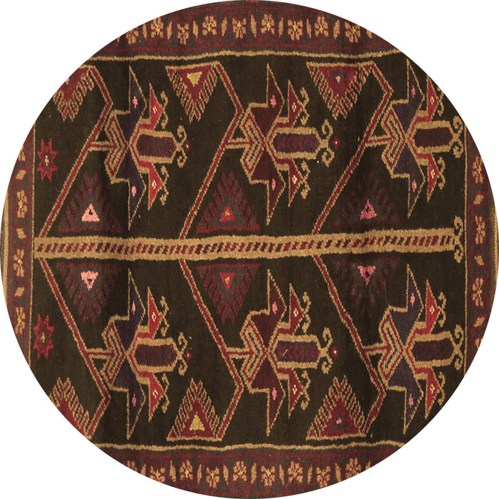 Round Persian Brown Traditional Rug, tr1534brn