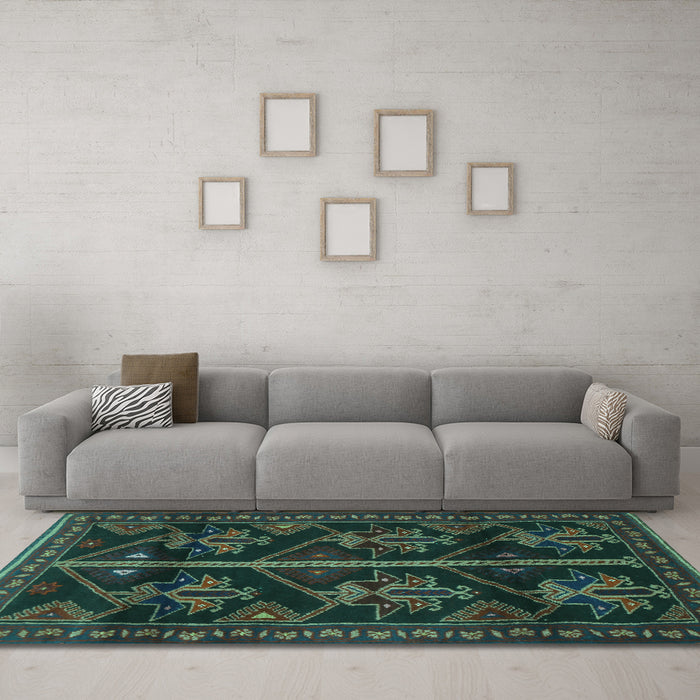Machine Washable Persian Turquoise Traditional Area Rugs in a Living Room,, wshtr1534turq