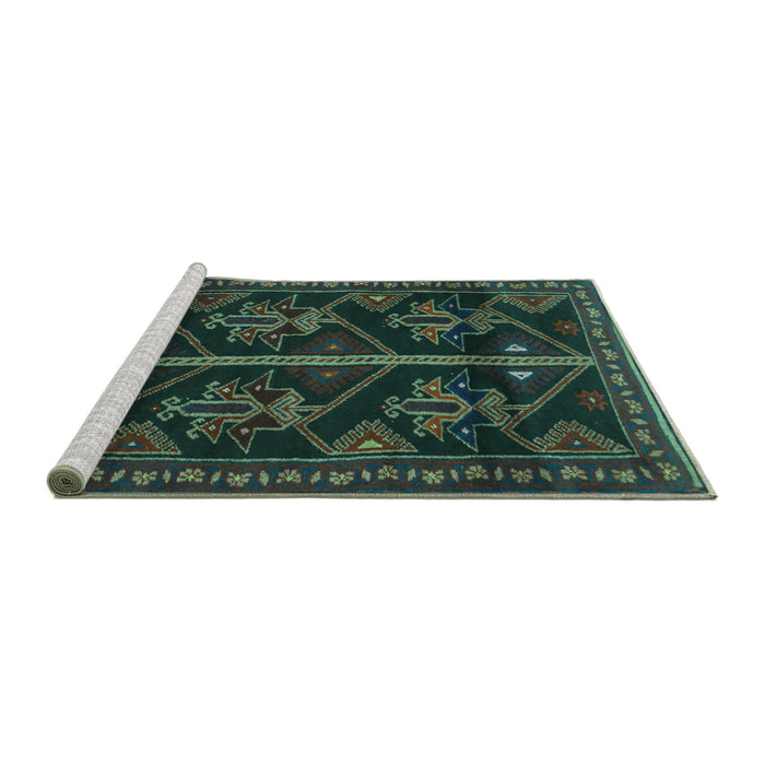 Sideview of Machine Washable Persian Turquoise Traditional Area Rugs, wshtr1534turq