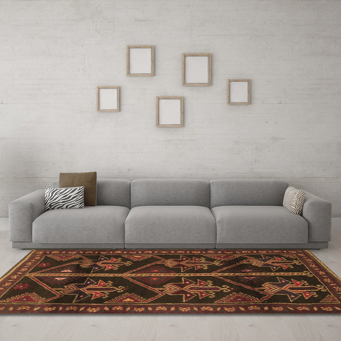 Machine Washable Persian Brown Traditional Rug in a Living Room,, wshtr1534brn