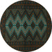 Round Persian Turquoise Traditional Rug, tr1535turq