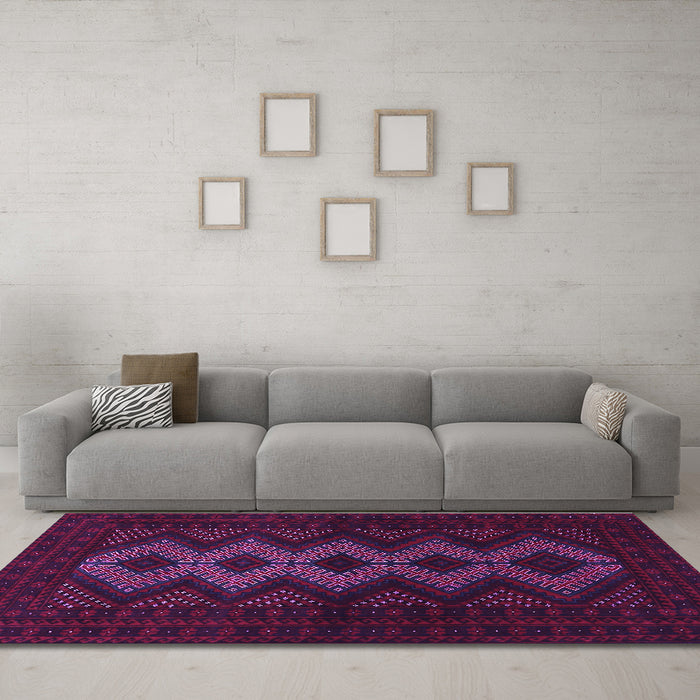 Machine Washable Persian Purple Traditional Area Rugs in a Living Room, wshtr1535pur