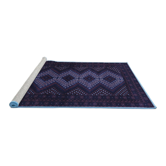 Sideview of Machine Washable Persian Blue Traditional Rug, wshtr1535blu