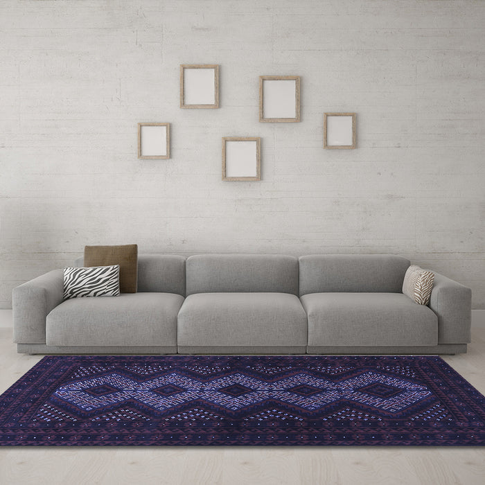 Machine Washable Persian Blue Traditional Rug in a Living Room, wshtr1535blu