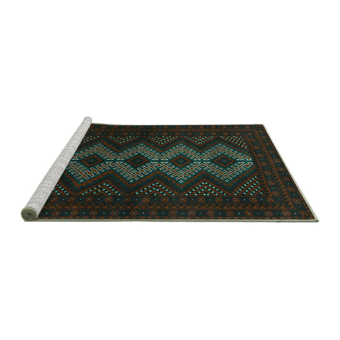 Sideview of Machine Washable Persian Turquoise Traditional Area Rugs, wshtr1535turq