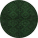 Round Persian Emerald Green Traditional Rug, tr1536emgrn
