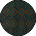 Round Persian Turquoise Traditional Rug, tr1536turq