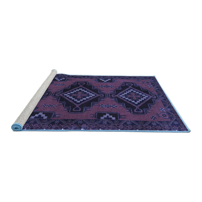 Sideview of Machine Washable Persian Blue Traditional Rug, wshtr1537blu