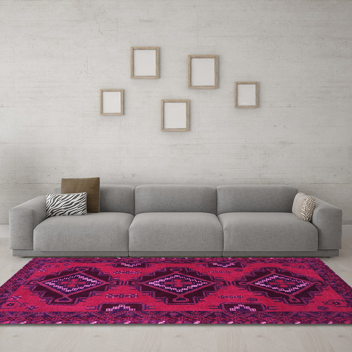 Machine Washable Persian Pink Traditional Rug in a Living Room, wshtr1537pnk