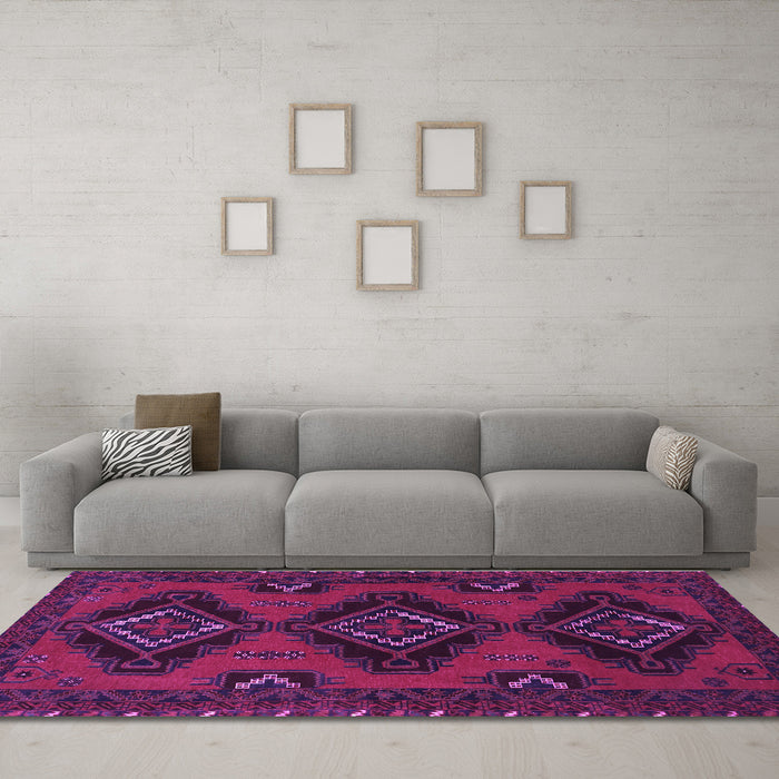 Machine Washable Persian Purple Traditional Area Rugs in a Living Room, wshtr1537pur