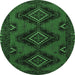 Round Machine Washable Persian Emerald Green Traditional Area Rugs, wshtr1537emgrn