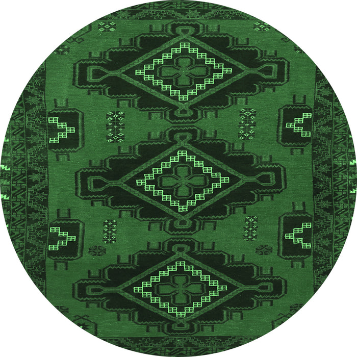 Round Persian Emerald Green Traditional Rug, tr1537emgrn