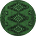 Round Persian Emerald Green Traditional Rug, tr1537emgrn