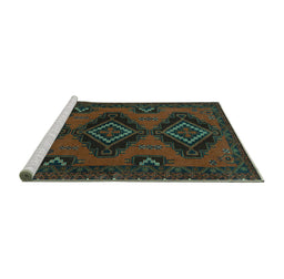 Sideview of Machine Washable Persian Turquoise Traditional Area Rugs, wshtr1537turq