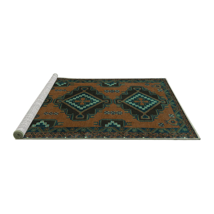 Sideview of Machine Washable Persian Turquoise Traditional Area Rugs, wshtr1537turq