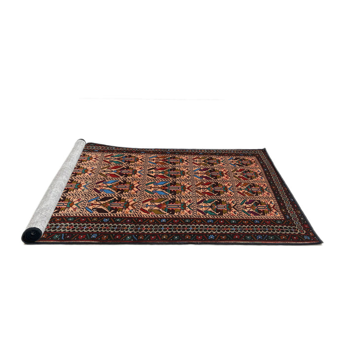 Sideview of Machine Washable Traditional Dark Almond Brown Rug, wshtr1538