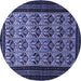 Round Machine Washable Persian Blue Traditional Rug, wshtr1538blu