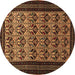 Round Persian Brown Traditional Rug, tr1538brn