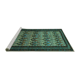 Sideview of Machine Washable Persian Turquoise Traditional Area Rugs, wshtr1538turq