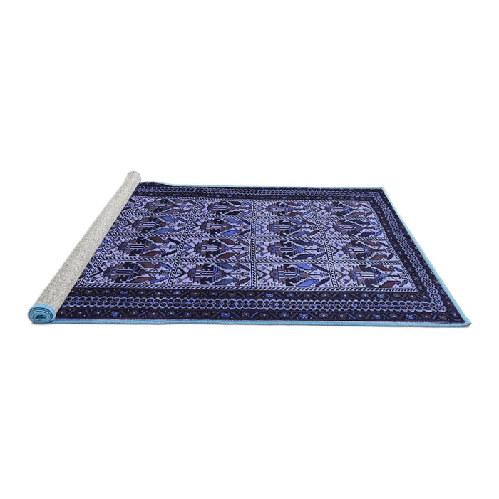 Sideview of Machine Washable Persian Blue Traditional Rug, wshtr1538blu