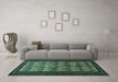 Machine Washable Persian Turquoise Traditional Area Rugs in a Living Room,, wshtr1538turq