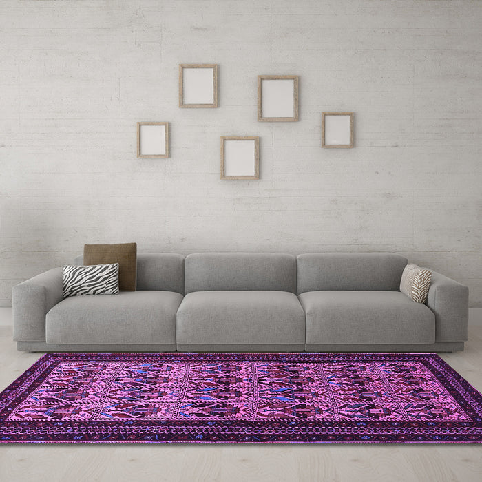 Machine Washable Persian Purple Traditional Area Rugs in a Living Room, wshtr1538pur