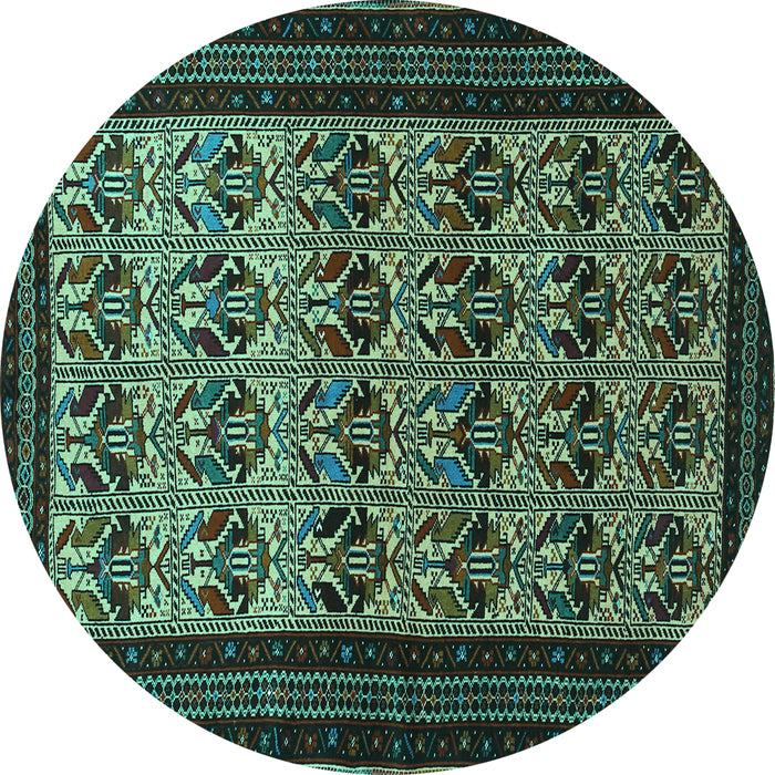 Round Persian Turquoise Traditional Rug, tr1538turq