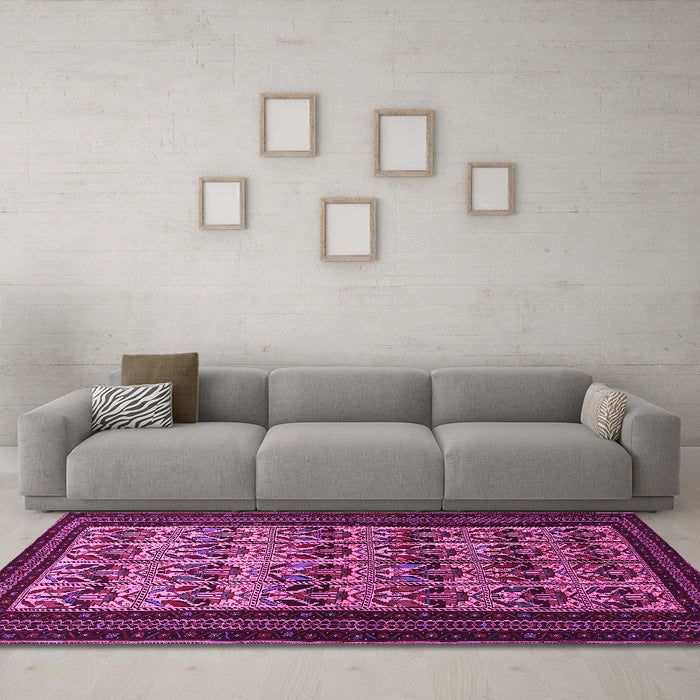 Machine Washable Persian Pink Traditional Rug in a Living Room, wshtr1538pnk