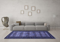 Machine Washable Persian Blue Traditional Rug, wshtr1538blu