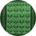 Round Machine Washable Persian Emerald Green Traditional Area Rugs, wshtr1538emgrn