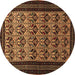 Round Machine Washable Persian Brown Traditional Rug, wshtr1538brn