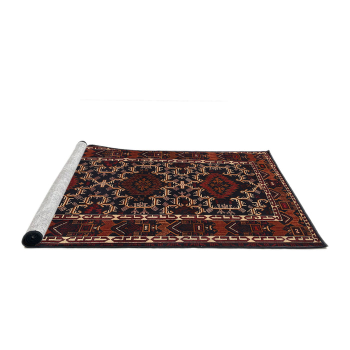 Sideview of Machine Washable Traditional Chestnut Brown Rug, wshtr1539
