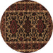 Round Machine Washable Persian Brown Traditional Rug, wshtr1539brn