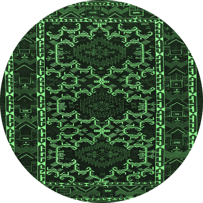 Round Persian Emerald Green Traditional Rug, tr1539emgrn